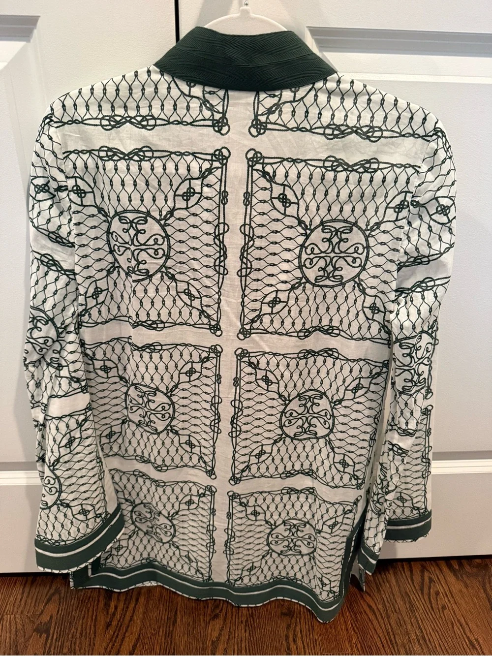 Tory Burch Green & White Printed Tunic with Tassel Tie